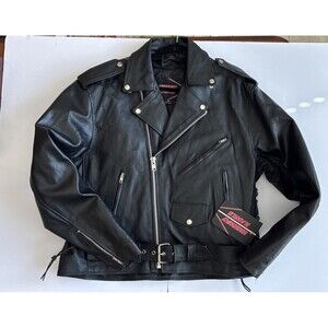 NWT RetroHighway Hawks Motorcycle Jacket Sz 46  XXL Black Leather Full Zip Biker